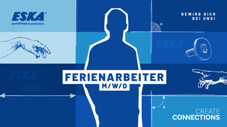Ferienarbeiter bei ESKA. Stilistische blaue Grafik mit Silhouette einer Person