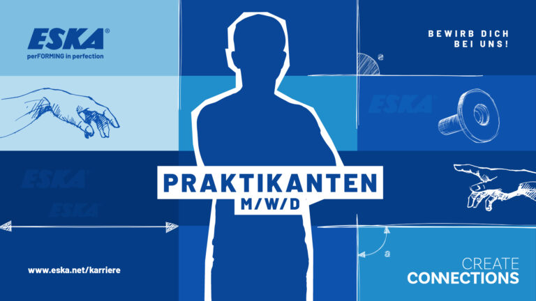 Praktikant (m/w/d) bei ESKA. Stilistische blaue Grafik mit Silhouette einer Person